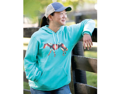 a girl wearing the Breyer Trucker Cap with Leather Patch and Southwest Hoodie