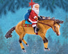 Santa Reiner | Santa Ornament Model Breyer on a blue holiday background. Santa riding a horse
