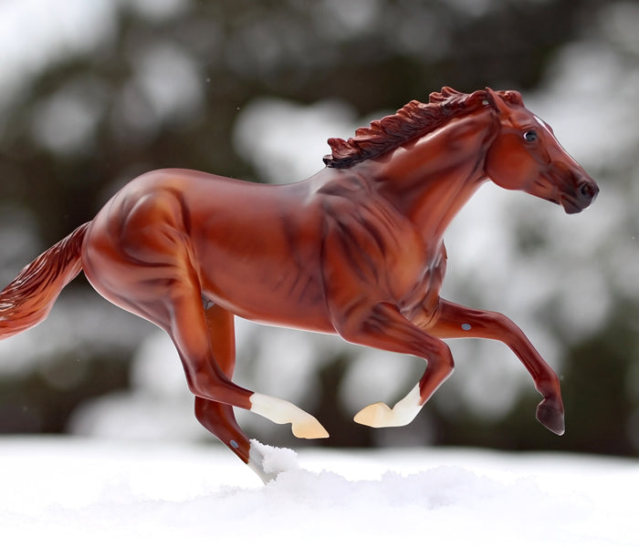 A Breyer Racehorse shown outdoors in show