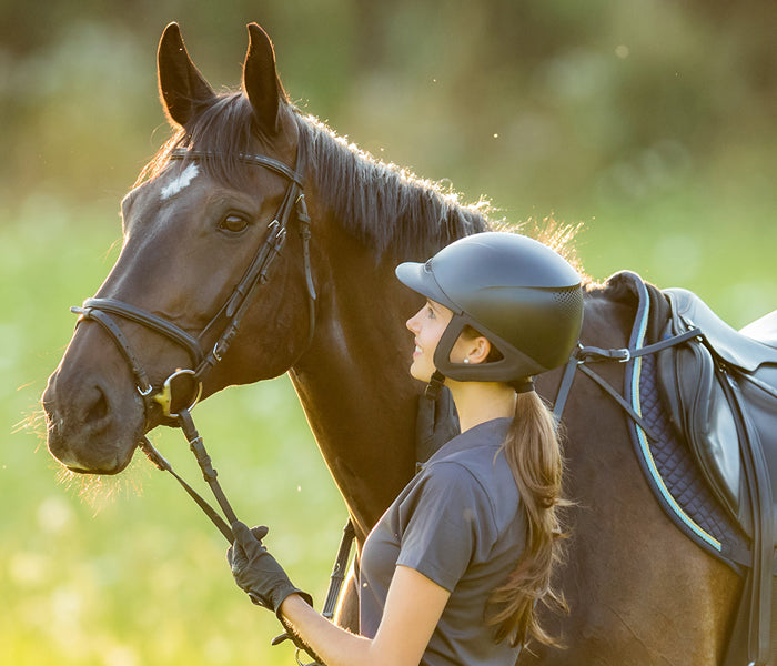Breyer On Sale Collection - A woman standing beside a horse holding the reigns.