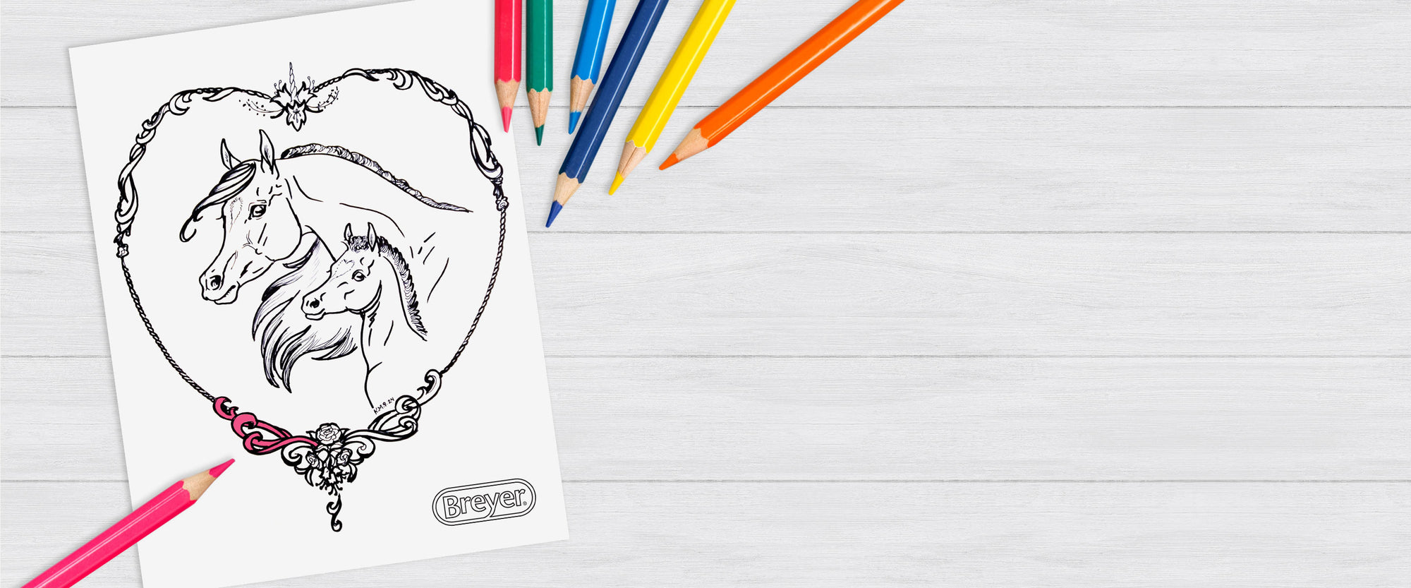 The 2026 Valentine's Day Coloring Contest - The printable being colored in with colored pencils on a white wood background