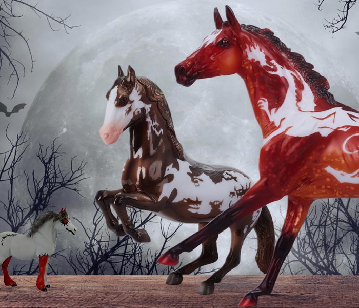 The 2026 Halloween Collection models on a creepy background with a giant moon in the background
