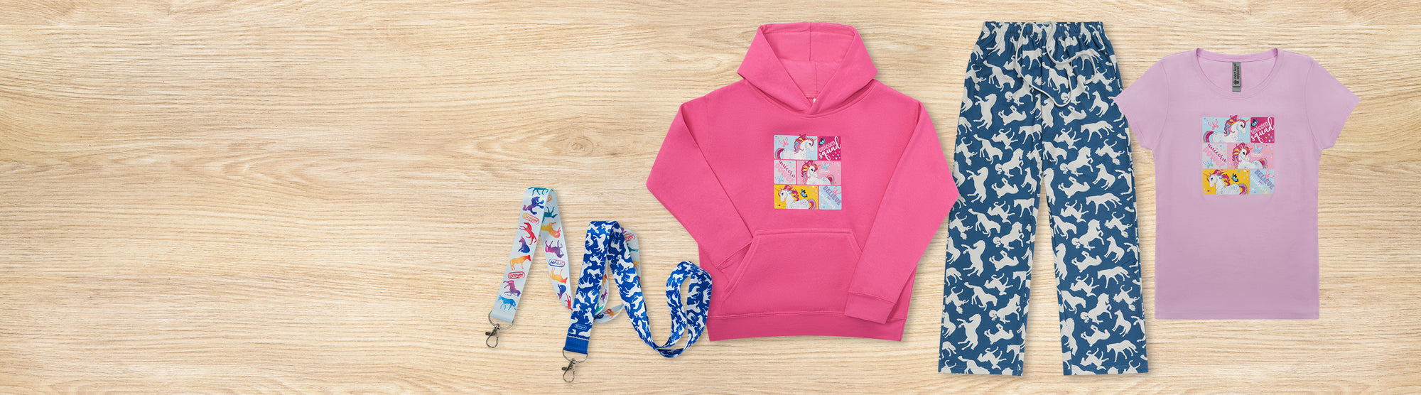 Breyer Gifts featuring pajama pants and top, hoodie and lanyards