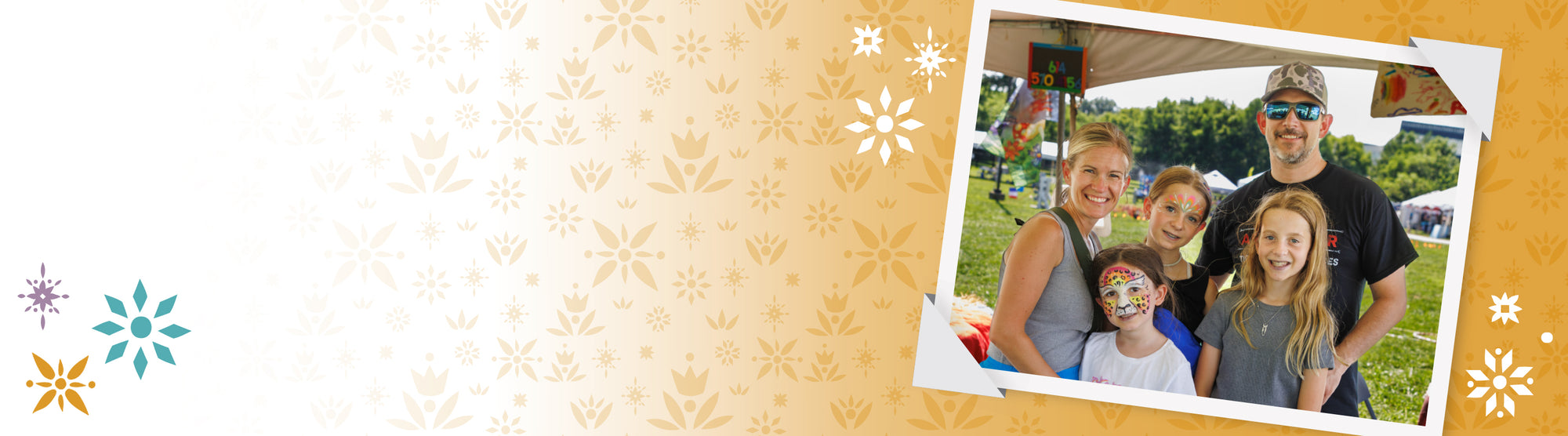 BreyerFest Tickets - A family posing for a picture at BreyerFest on a yellow background