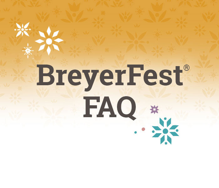 BreyerFest 2026 FAQ on a golden background