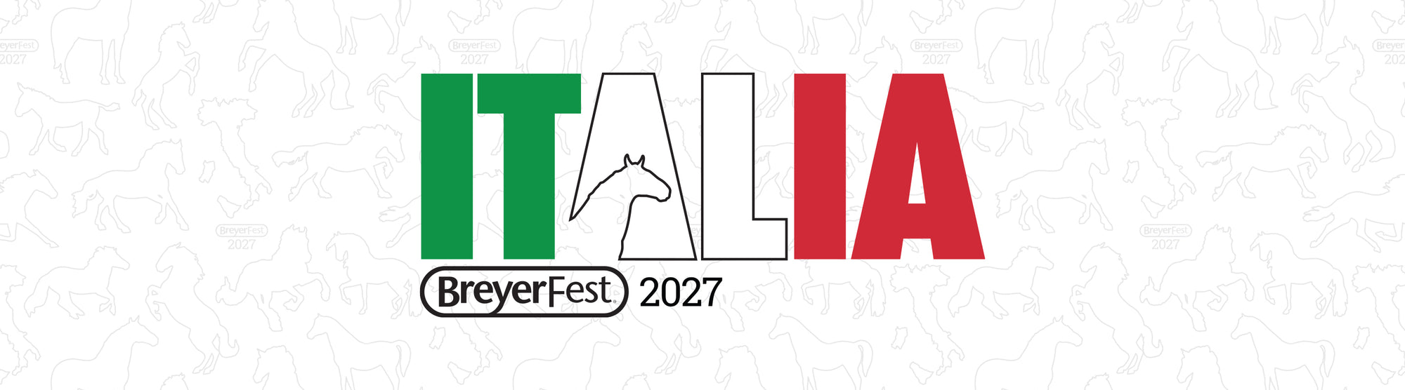 The 2027 BreyerFest Logo, Italia - with outlines of horses and Italy in the background