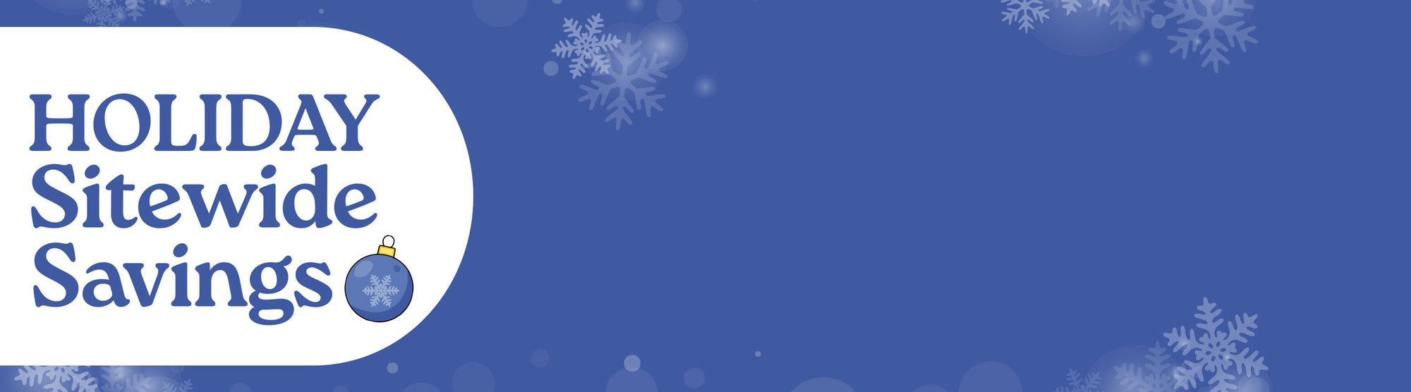 Holiday Sitewide Savings on a blue background with snowflakes
