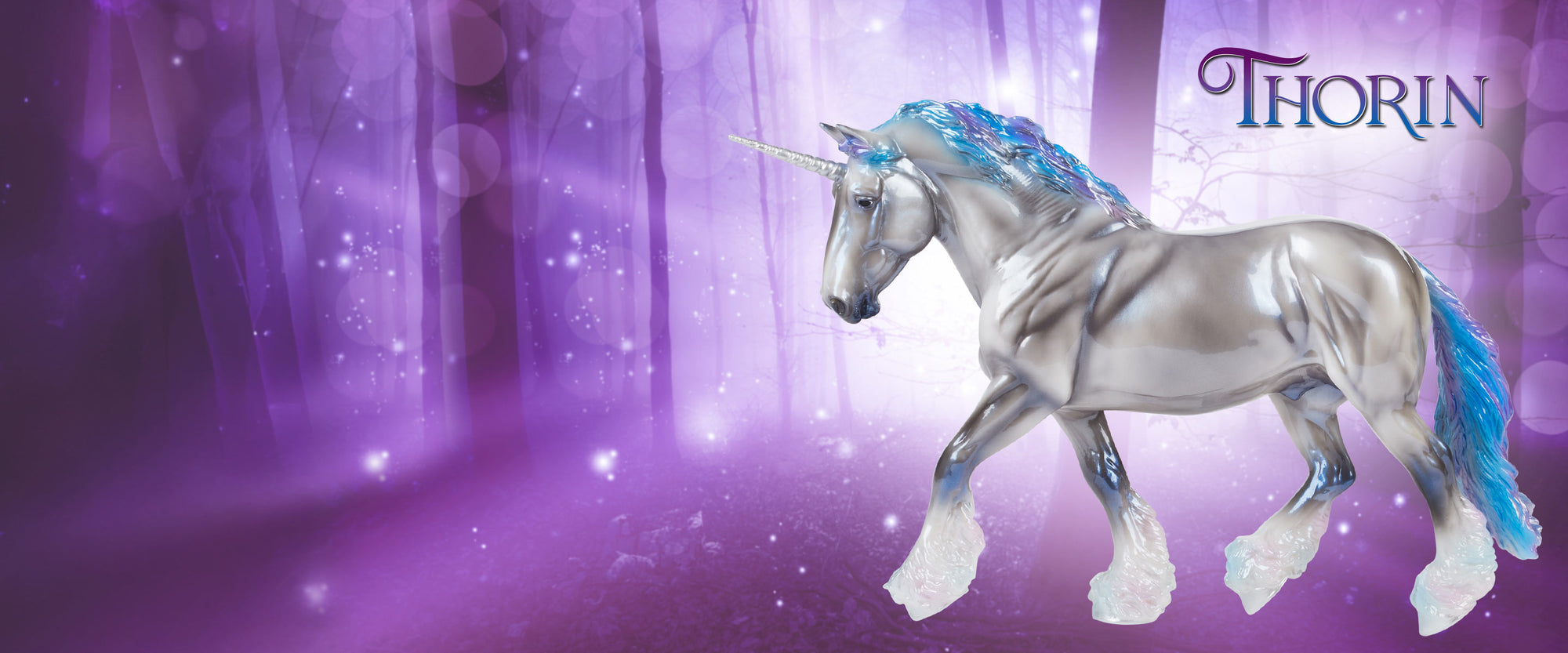 Thorin | Unicorn Stallion Breyer Model - on a purple forest background