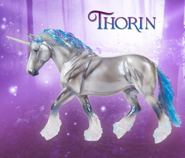 Thorin | Unicorn Stallion Breyer Model - on a purple forest background