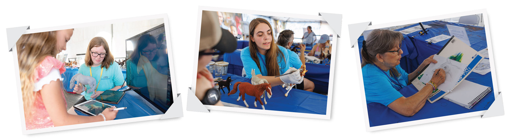 Three photographs of the Hands on Hobby Tent at BreyerFest