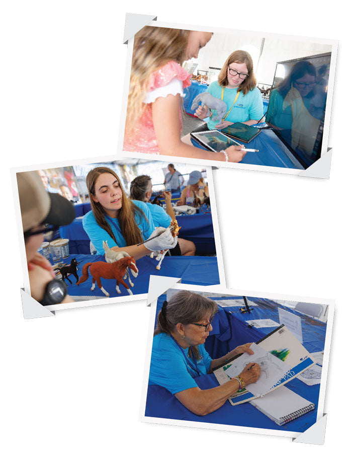 Three photographs of the Hands on Hobby Tent at BreyerFest