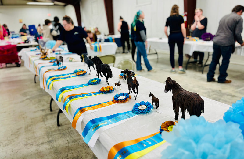 Breyer Models next to their prize ribbons