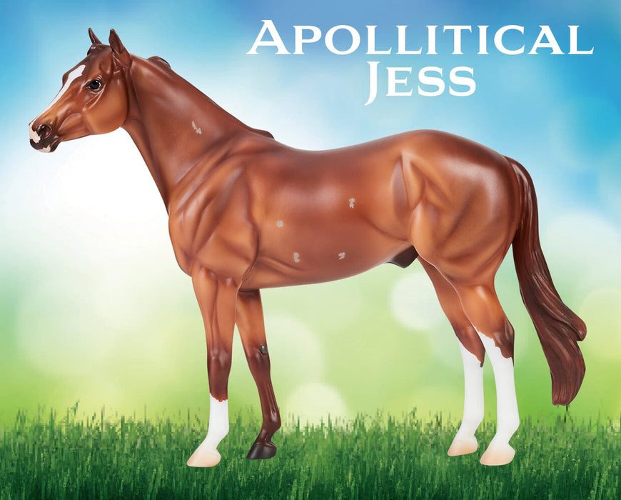 Apollitical Jess | American Quarter Horse Sprinter facing left on a grassy background