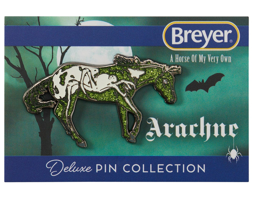 Arachne Halloween Horse Deluxe Enamel Pin on backer