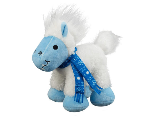 Blizzard | 2026 Holiday Plush with blue scarf on a white background facing left 