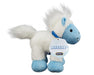 Blizzard | 2026 Holiday Plush with blue scarf and tag on a white background facing right