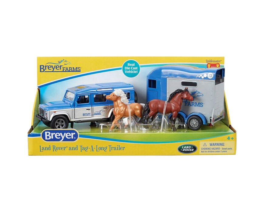 Package of Breyer Stablemates Land Rover and Trailer with 2 Stablemates Horses
