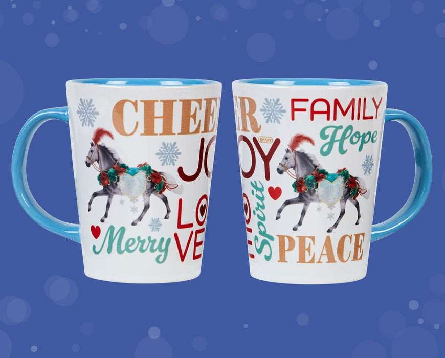 Christmas in Bloom Holiday Mug - both sides shown on a blue background