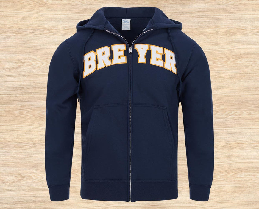 Collegiate Breyer Hoodie on wooden background
