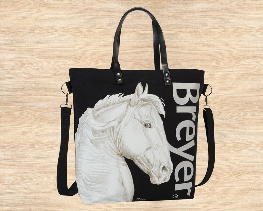 Dark Sketch Horse Tote Bag on wooden background