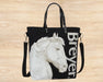 Dark Sketch Horse Tote Bag on wooden background
