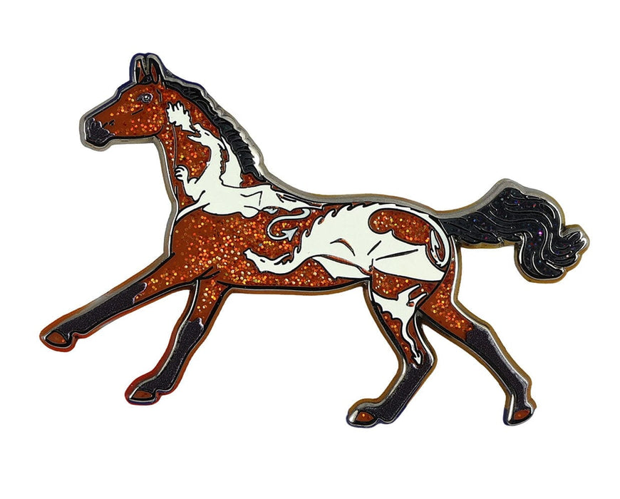 Fuego Halloween Horse pin on a white background