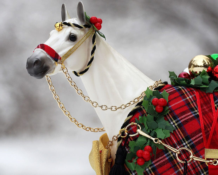 Holiday Homecoming | 2026 Holiday Horse - close up of head on a snowy background