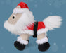 Nick | 2025 Holiday Plush facing left. Horse plush dressed in Santa clothes