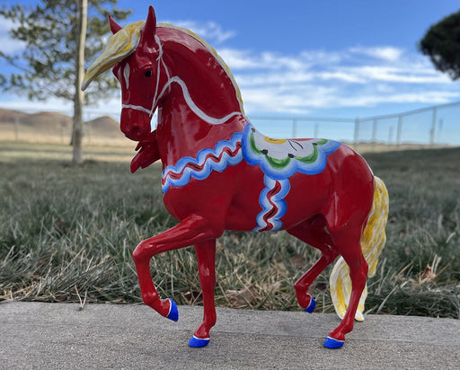 Non-Traditional Dala Horses Workshop - Decorated Model standing outside