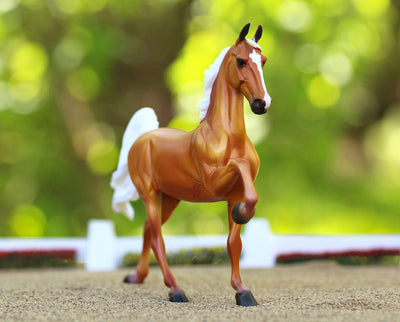 Palomino Saddlebred in an outdoor arena setting