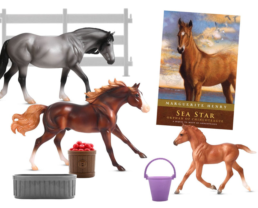 The cover of Sea Star, Orphan of Chincoteague by Marguerite Henry and the Playful Pony set of three horses and accessories
