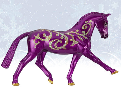 Glossy metallic purple with gold glitter filigree