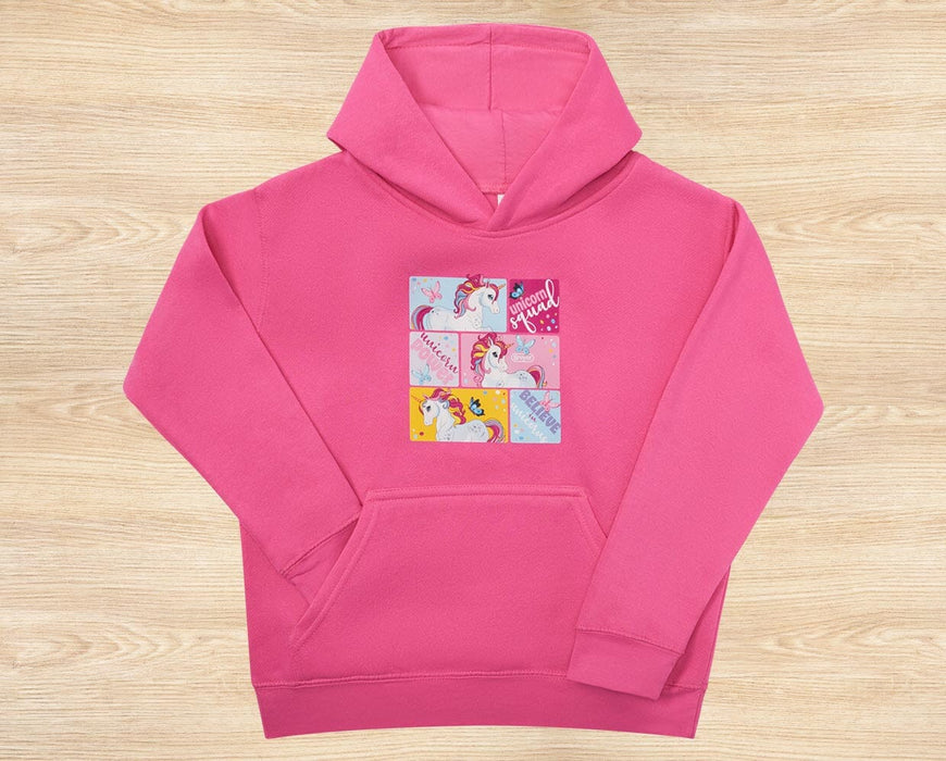 Unicorn Squad Hoodie | Youth Sizes on wooden background