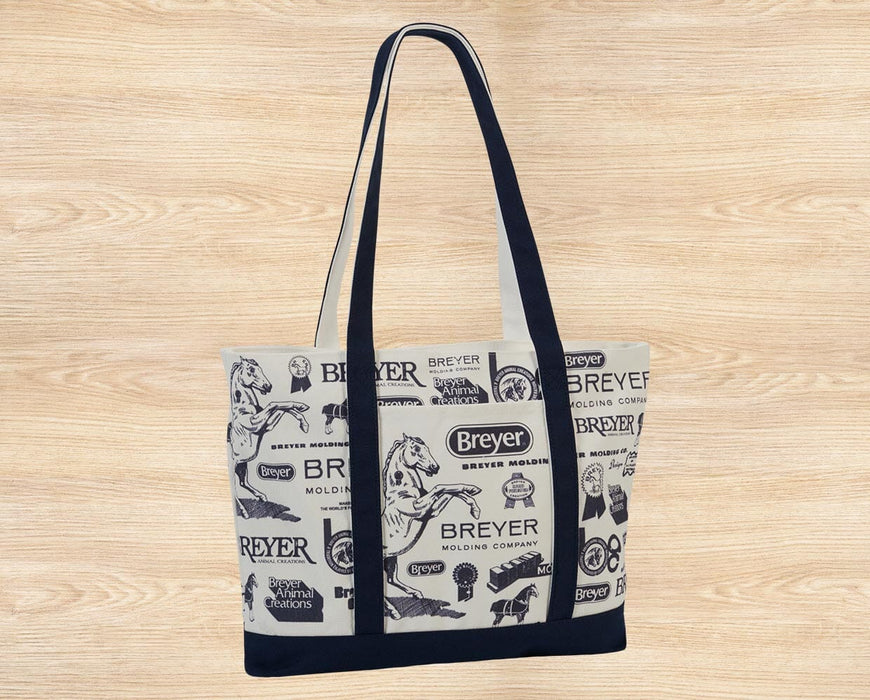 Vintage Tote - Featuring Various Breyer Logos on wooden background