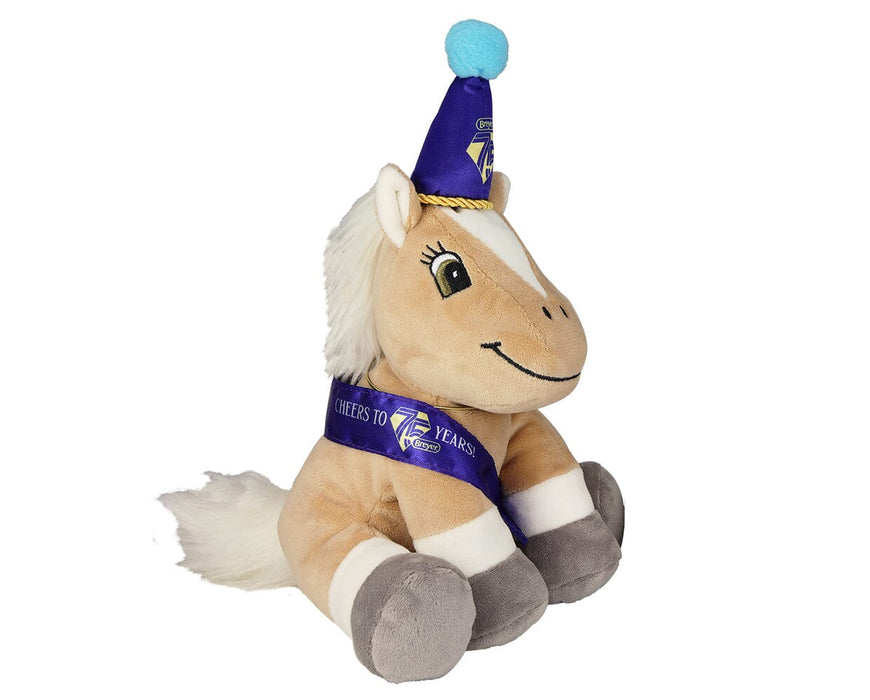 Party Pal is ready to Cheers to 75 Years in his festive blue sash and adorable party hat facing right