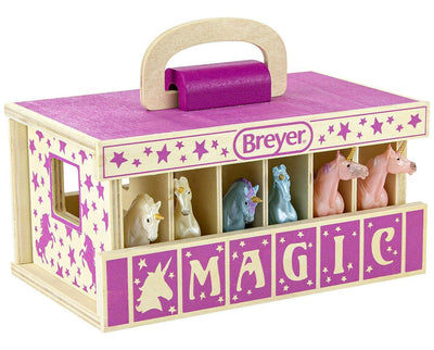 Unicorn Magic Wood Carry Stable with 6 Unicorns Model Breyer
